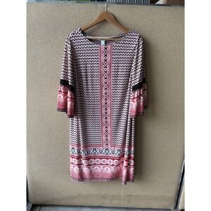 WISP Dress Womens 16W Pink Geometric Shift 3/4 Sleeve Knee Length Crochet